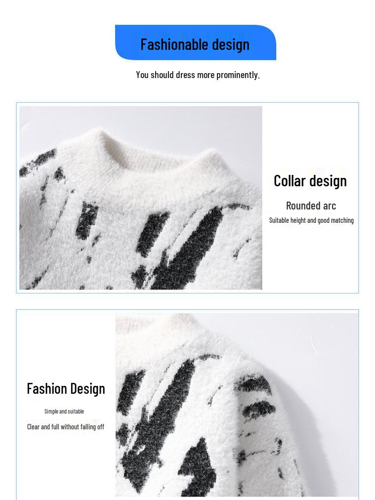Men's Graffiti Print Semi-High Neck Thick Sweater Knitwear