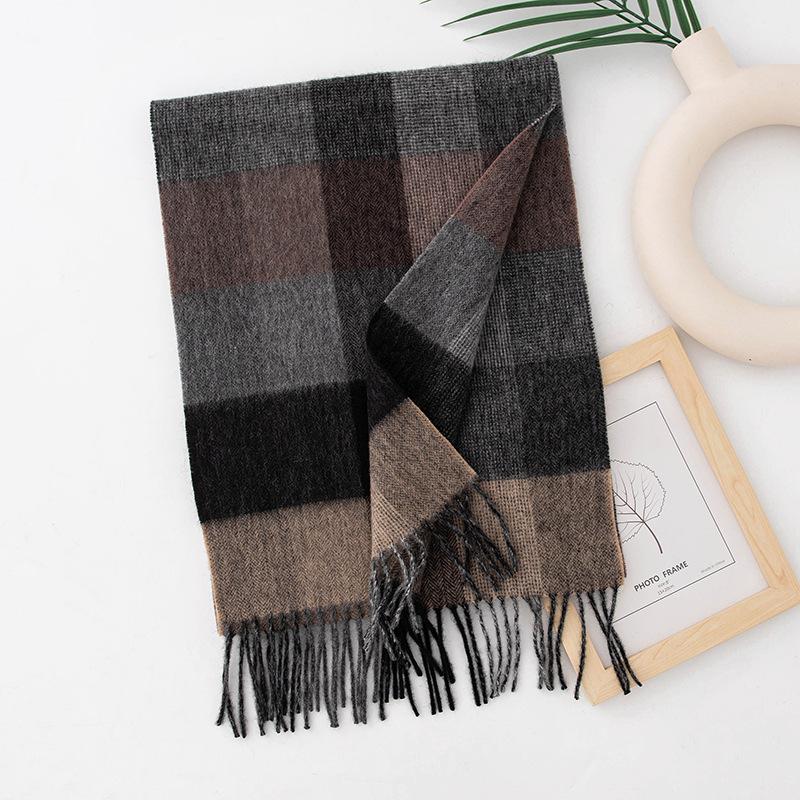 Wool Scarf  Women's Retro Plaid Autumn and Winter New Style Versatile Winter Scarf  Dual Use