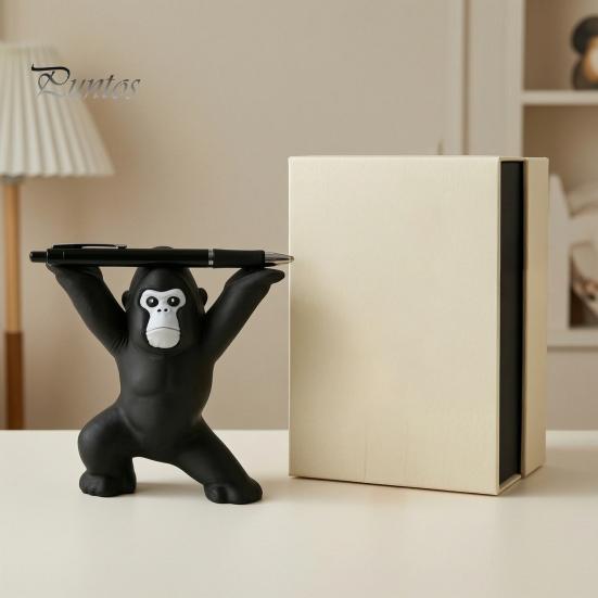 Durable Desktop Pen Rack 3D Printed Gorilla Holder, Funny Figurine, Personalized Gift for Coworkers Minimalist Black Desk Ornaments Office Home Study