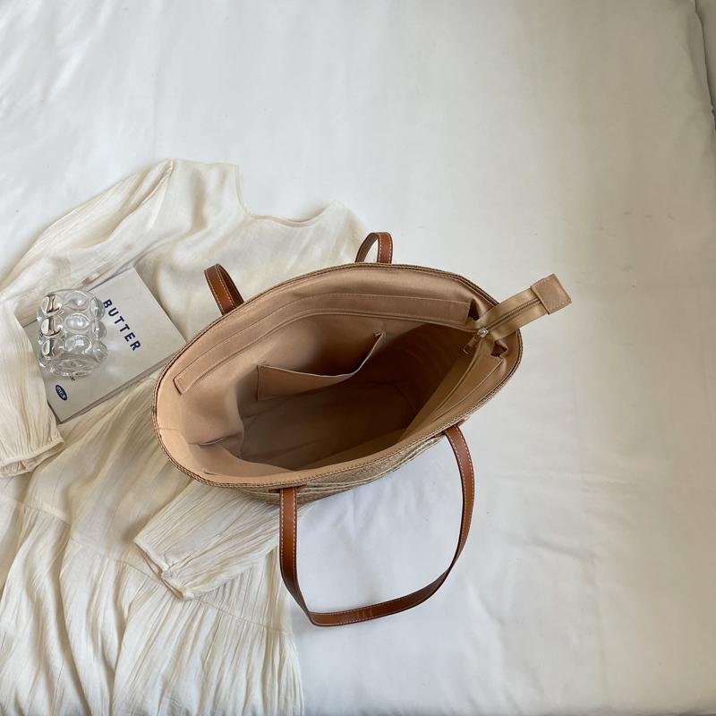 Stroh gewebte Einkaufstasche große Kapazität Damen Tasche Strandtasche Schultertasche