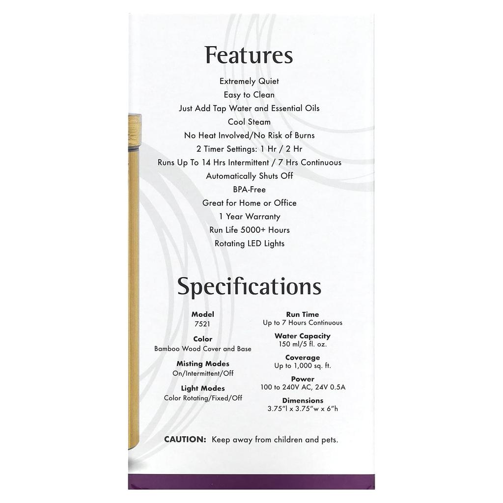 Solutions, Bamboo Ultrasonic Oil Diffuser, 1 Diffuser