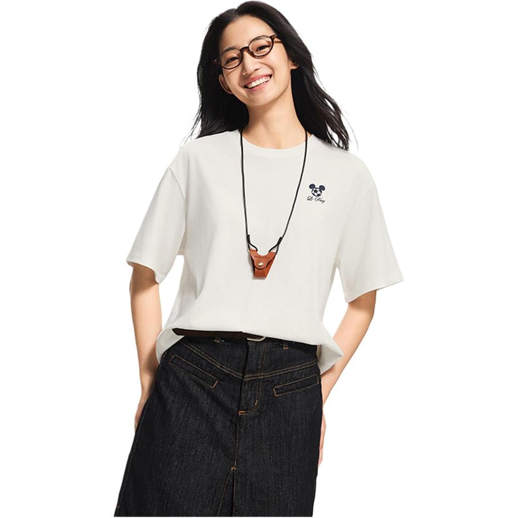 Li Ning Disney Collaboration Series Loose Fit Round Neck Graphic Print Letter T-Shirt Women tops AHSW652-1