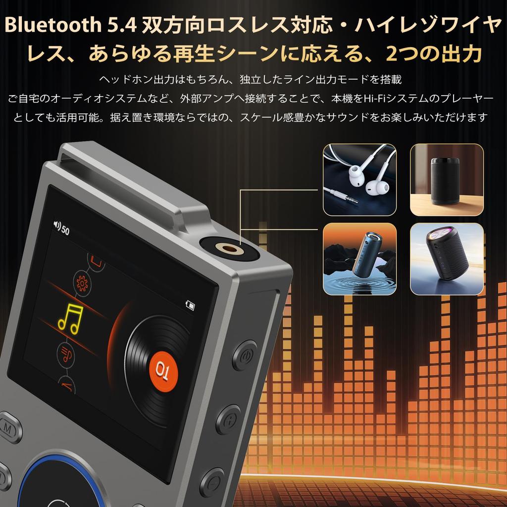 MP3 Player, High-Resolution Audio Compatible, HiFi Lossless Sound Quality, Bluetooth 5.4, Music Player for Music Lovers, 80GB Large Capacity (16GB Bui
