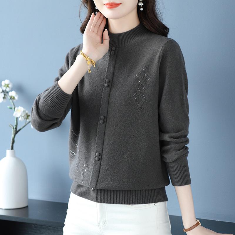 Petite Women's Autumn Winter Pure Wool Knit Sweater - Half-High Neck Base Layer for Middle-aged Moms