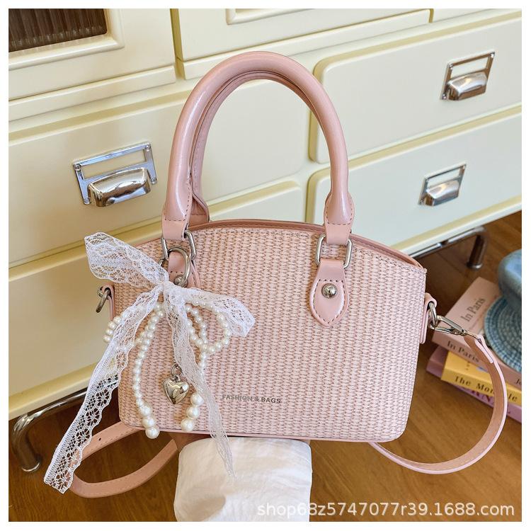 2025 New Style of Foreign Style Woven Small Bag Sen Cute Women's Bag Summer Popular Silk Scarf Crossbody Bag Hand-held Bucket Bag