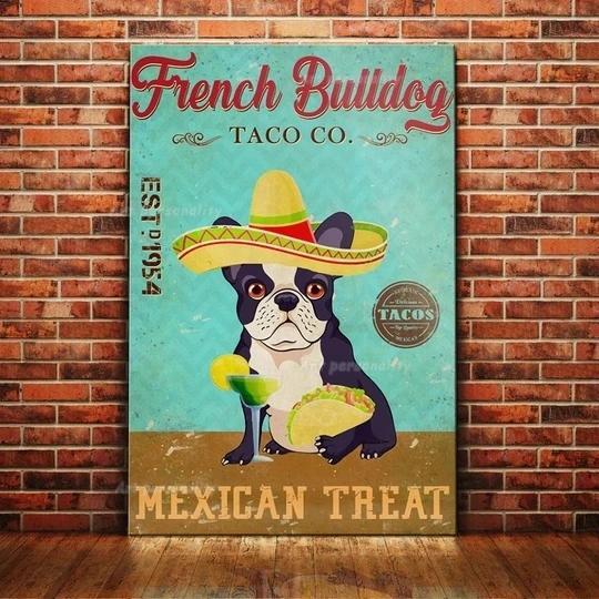 French Bulldog Coffee Club Dogs Metal Sign Funny Fries Tin Poster Home Decor Bar Wall Art Painting Dog Lover Poster xinch
