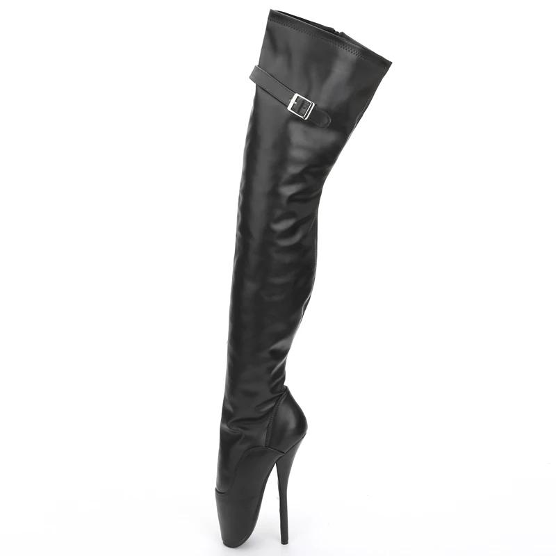 JiaLuoWei 7-Zoll-Super-High-Heel-Stiefel für Damen, Lackleder, spitzer Zehenbereich, seitlicher Reißverschluss, Oberschenkel, hohe Ballettstiefel, sexy Unisex