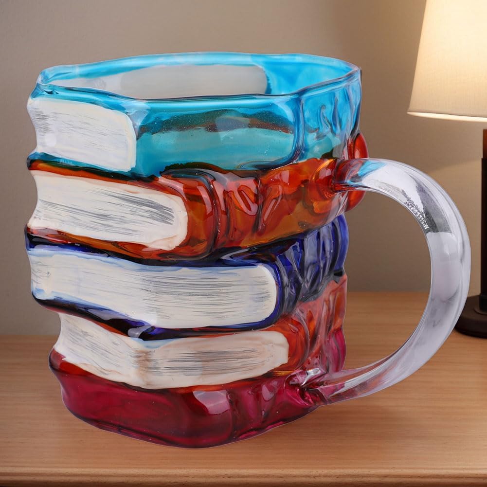 Painted Book Mug, Novelty 3d Painted Books Coffee Mugs, Unique Books Stack Coffee Cup, Collection Gifts For Literature Lovers