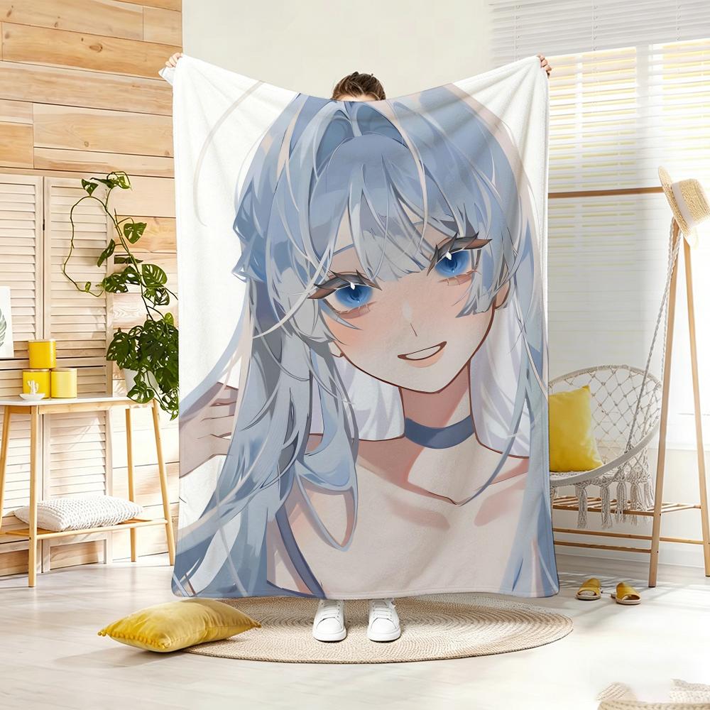 Anime B-BlueS hairedS Twin Tail Girl Throw Lightweight 240g Flannel Blanket Soft Skin-friendly for Summer Cooling