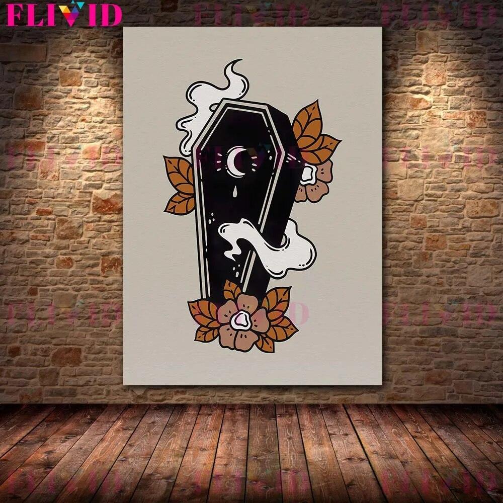

Boho Witchy Potion Art Print Witchy Хэллоуин Метла и жуткий гроб Wall aArt Картина на холсте Декор для алтаря Волшебный плакат с принтом без рамки 21*30cm