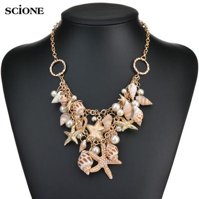Fashion European American Beach Shiny Starfish Shell Necklace Beautiful Elegance Necklace