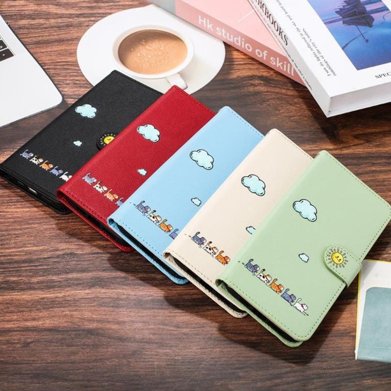 Artistic Feline Design Shockproof Flip Cover Case Protective Housing With Magnetic Snap Stand Function & Card Pockets