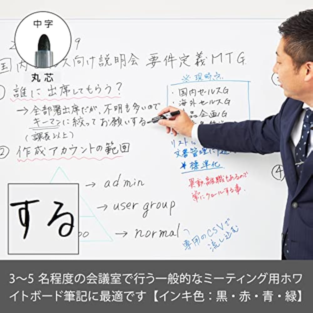 Pentel Whiteboard Marker Knocks, Round Core, Medium, EMWLM-A, Black, 10 Pcs