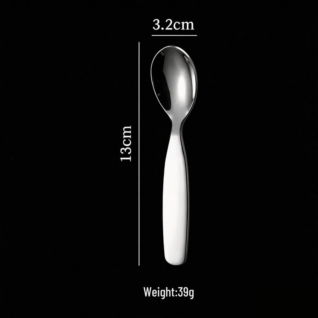 304 Stainless Steel Kids' Cutlery Set: Short-Handled Fork, Soup Spoon, Dessert Spoon, and Baby Spoon with Custom Logo Option.