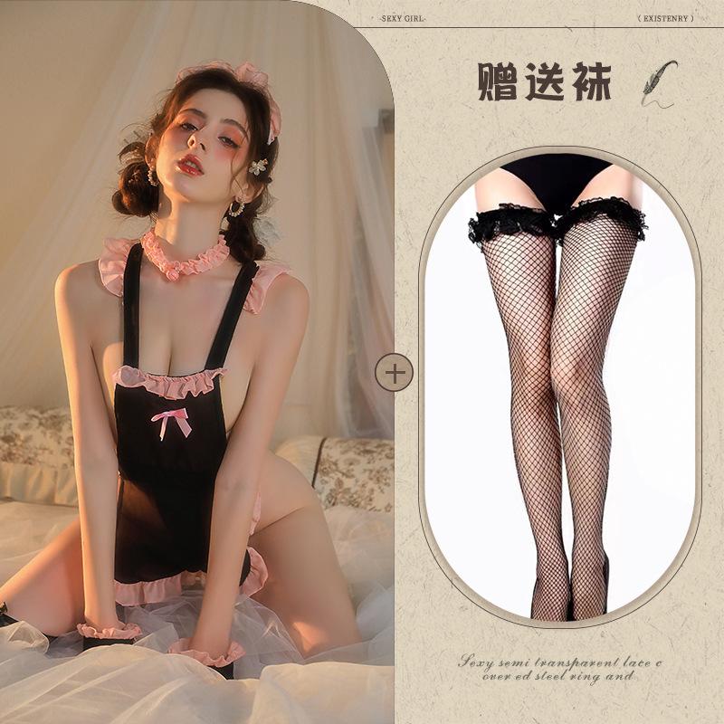 Sex Underwear New Sexy Perspective Soft Yarn Backless Lace Apron Role-playing Set