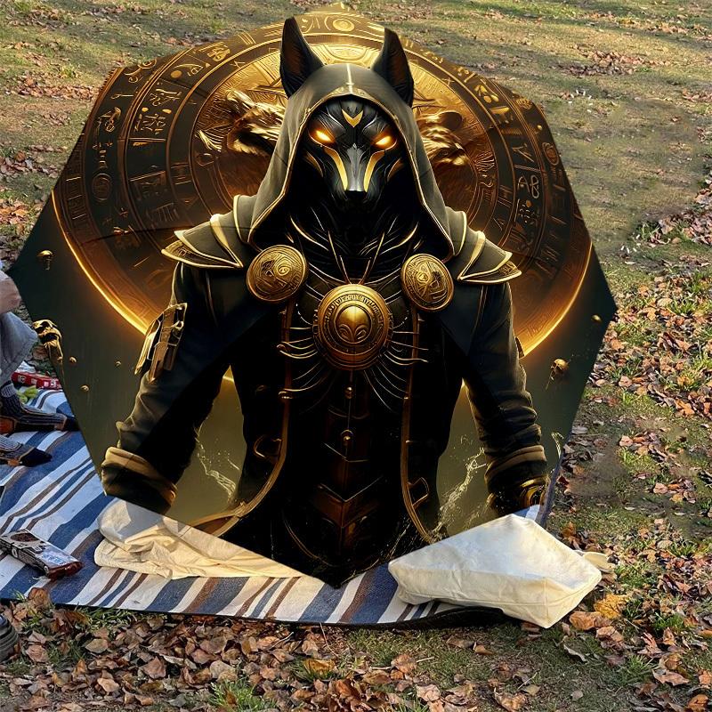 1PC Anubis Egyptian Umbrella-8-Rib Reinforced, Automatic Open, Lightweight & Durable, Cute Fashion Accessory for Outdoor, Beach or Casual Use, Beach U