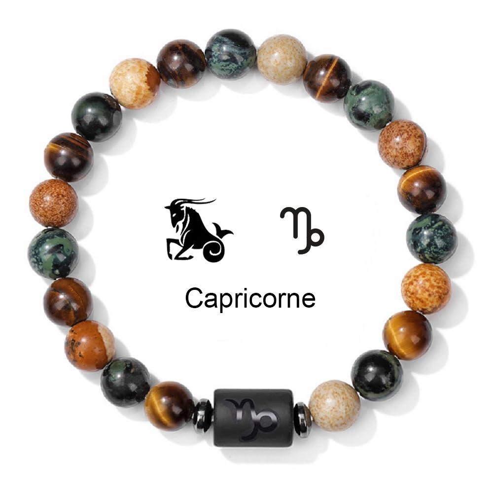 Natural Stone Tiger Eye Picture Jasper Round Beads 12 Constellation Bracelet for Men and Women Zodiac Signs Bracelet Aries