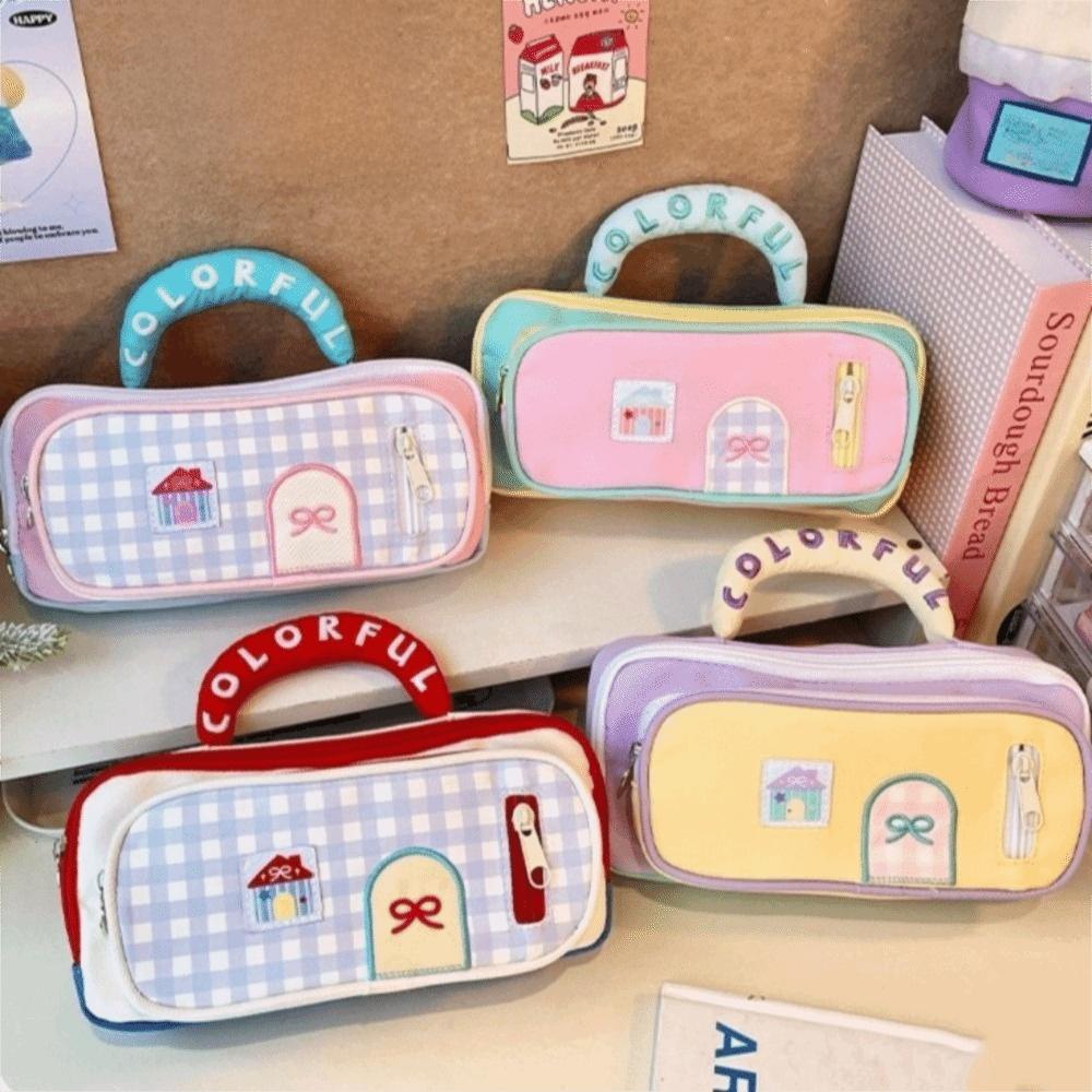 Large Capacity Dopamine House Pencil Bag Embroidered Pen Pencil Case Stationery Storage Bag  Kids