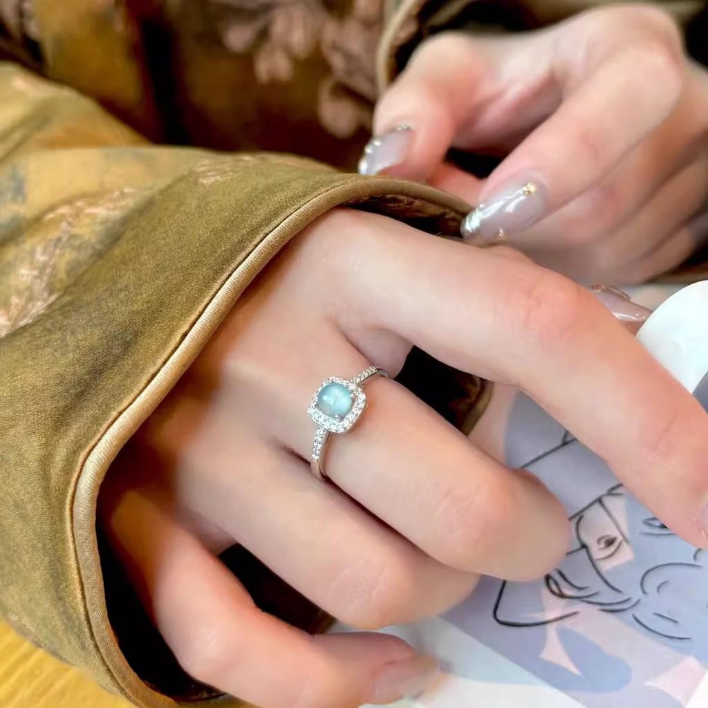 Adjustable Trendy Blue Jadeite Ring Made Of 925 Sterling Silver For Women Wear Fashionable