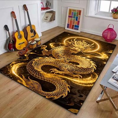 Golden Dragon Majesty Patterned Carpet, Non Slip Mat Suitable for Living Room and Bedroom Sofas