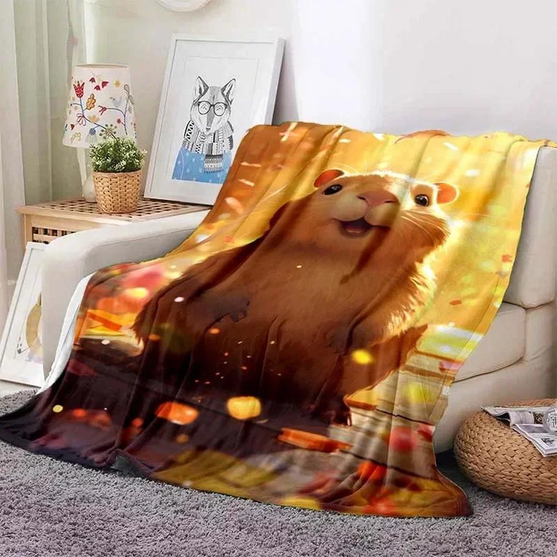 Kawaii The Capybara Club Home Cartoon Printed Blanket Picnic Blanket Warm Flannel Soft and Comfortable Home Travel Birthday Gift