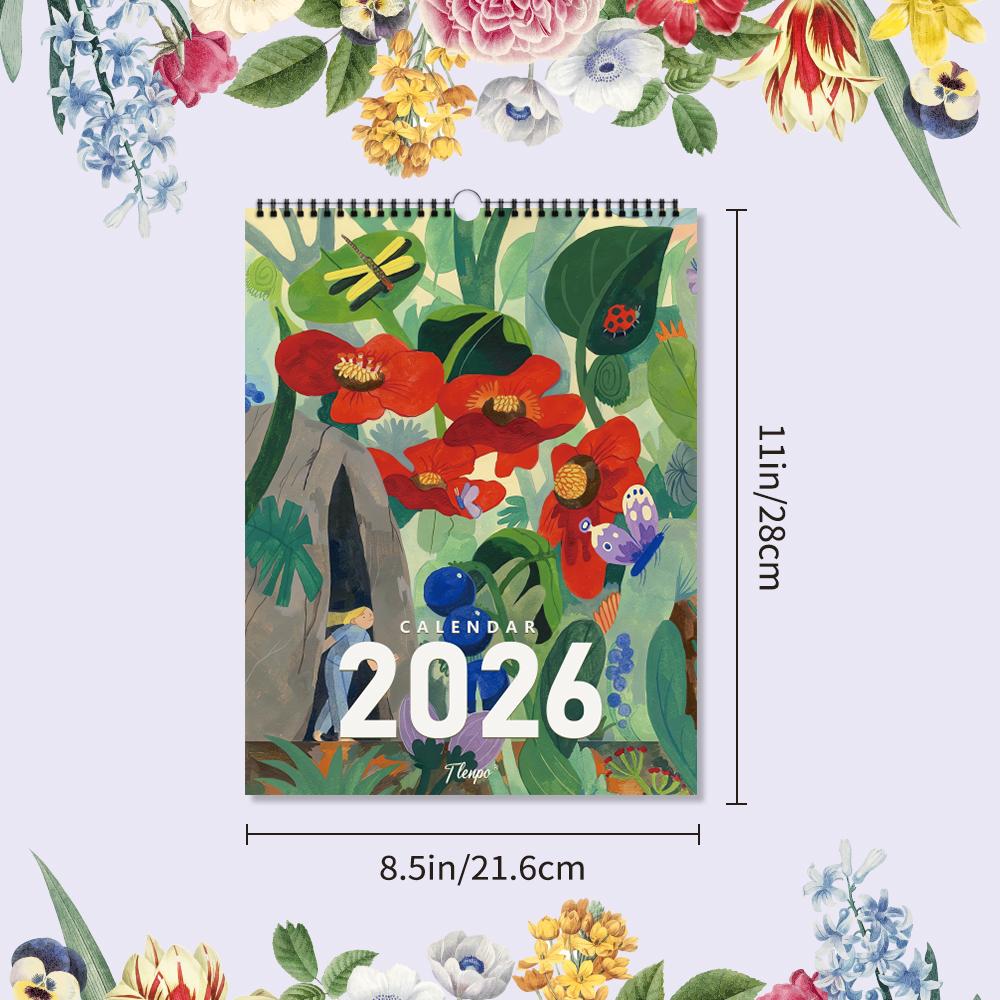 

1pc 2026 Hanging Calendar, Hand-Drawn Floral Girl Series, 12 Beautiful Designs, Perfect Gift for Birthday, Christmas, New Year