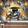 Elegant 2026 Grad Party Backdrop, Blue Gold Ribbons Fireworks Diplomas Grad Cap for Graduation Decor