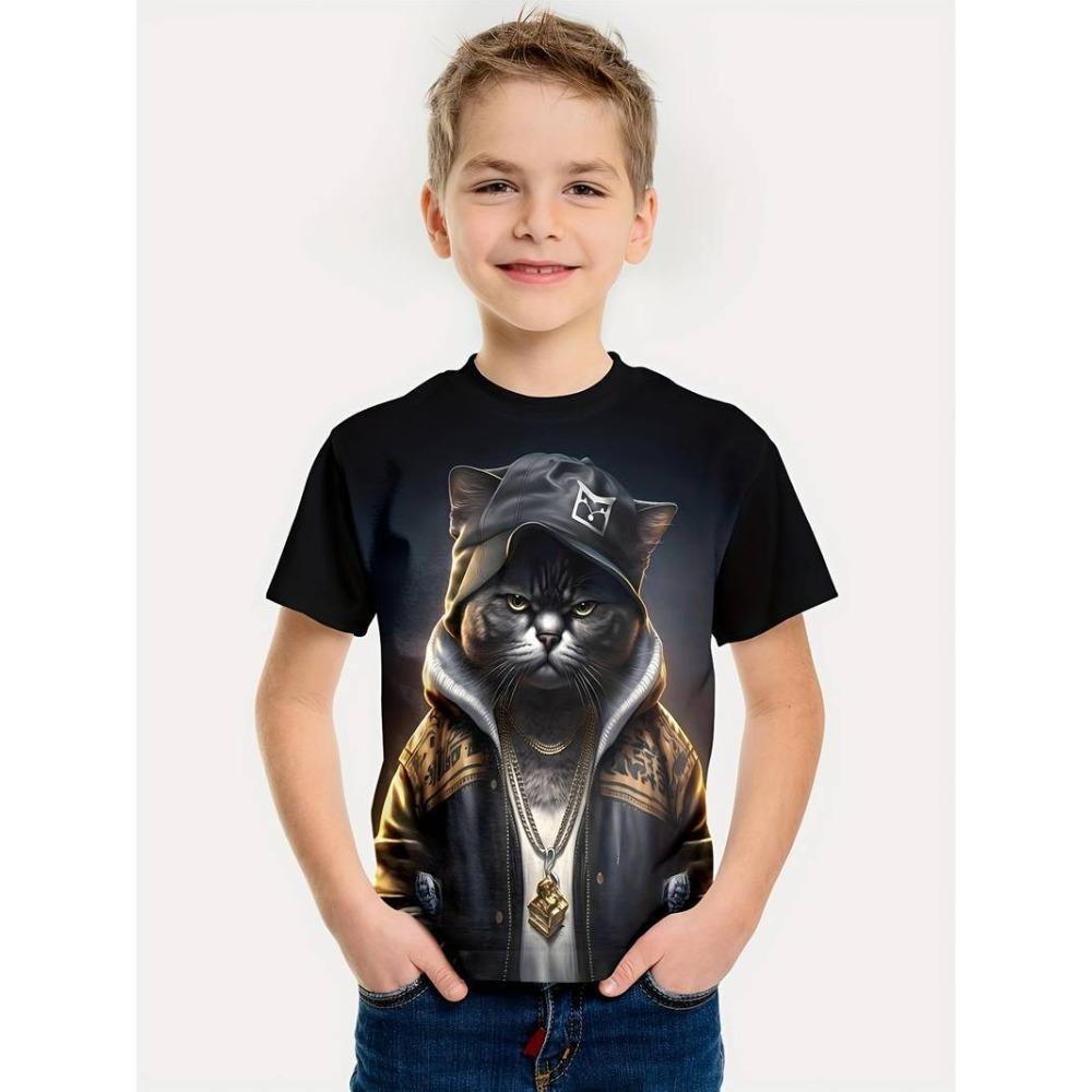 3D-printed matching T-shirts for boys and girls: short-sleeved summer children’s crew-neck tops