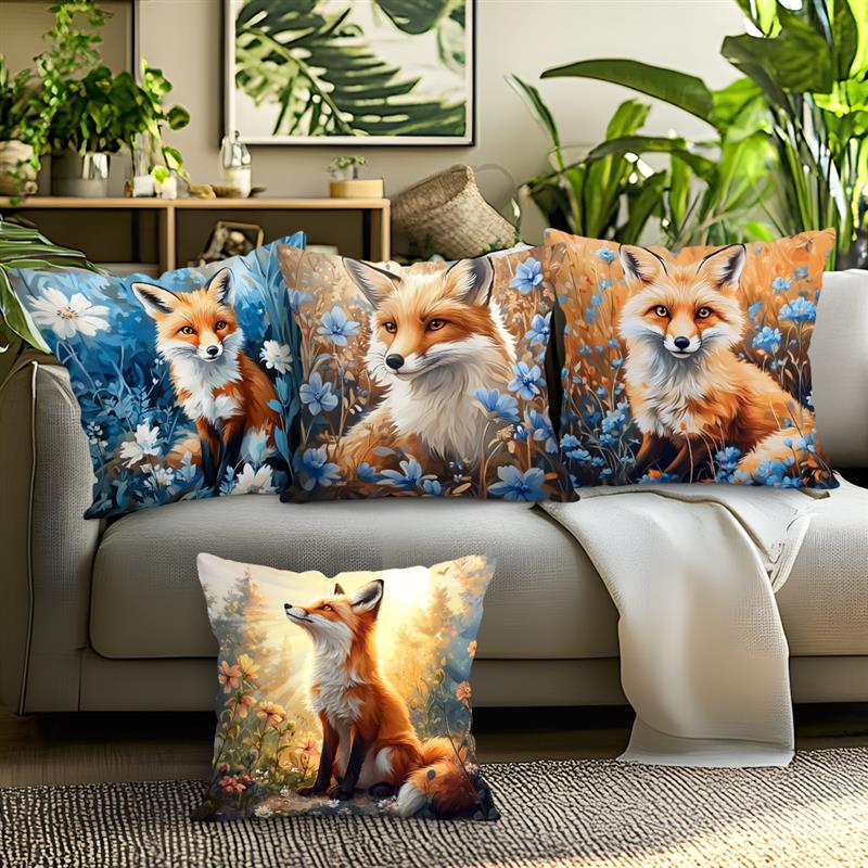 Fox Oil Painting Cushions Pillowcase Printed Polyester 45X45Cm Throw Pillow Cover Decorative Sofa Cushion Pillowslip Home Decor