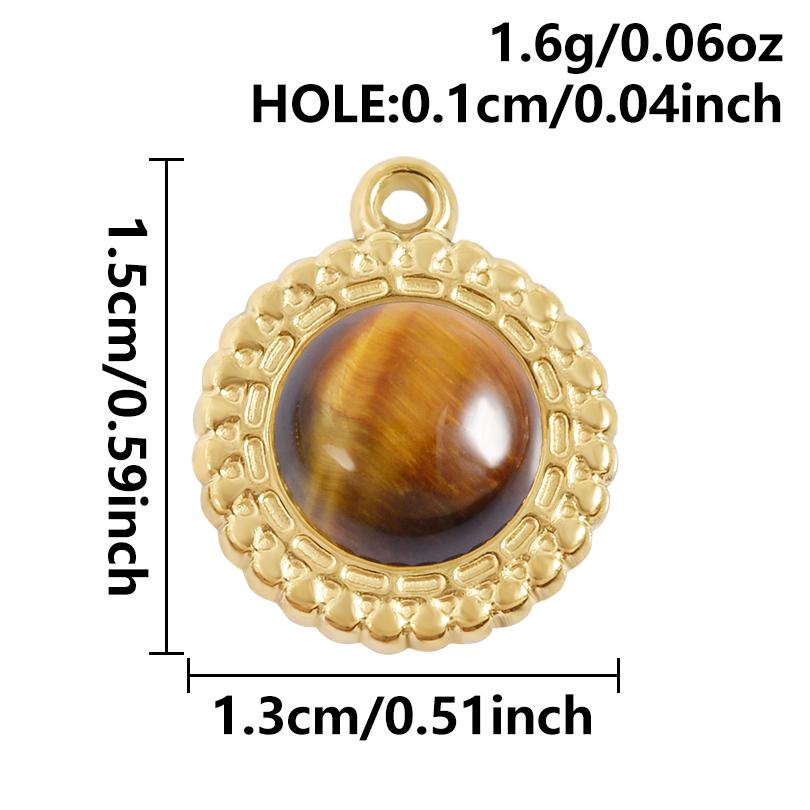 5pcs Real Natural Stone Tiger Eye Charm Sun Eye Oval Boho Pendant Gold Color Stainless Steel Pendants For Jewelry Making Finding