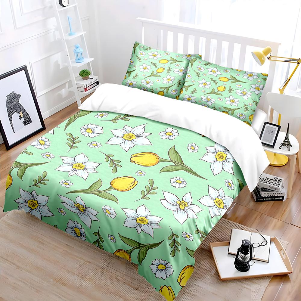 3Pcs Luxurious Spring Floral Print Bedding Set 1 Duvet Cover 2 Pillowcases For Adult And Children Luxury Gift Full Size
