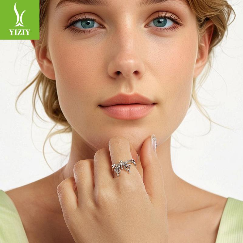 Wind Big Butterfly Open Ring Women'S Niche Premium Light Luxury S925 Sterling Silver Jewelry Ring Batch