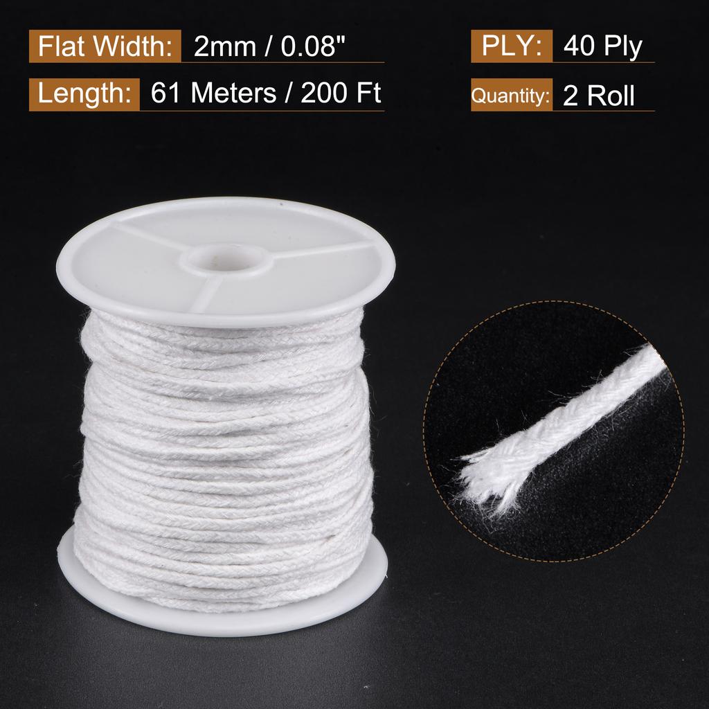 1/2 Roll Braided Candle Wick Cotton 21/24/32/35/40/45/50 PLY 200 Ft Long 1.7/2/2.2/2.7/3mm Flat Wide for DIY