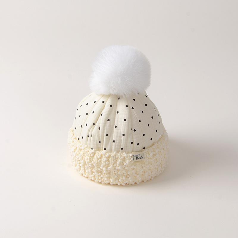 Warm Baby Beanie for Boy Girl Simplicity Solid Color Dot  Style Hat for Toddler Autumn Winter Warm Hat with Plush Ball
