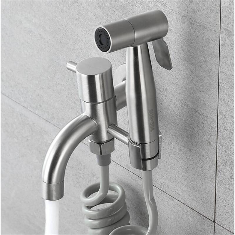 Wall Mounted Nickel Toilet Bidet Sprayer Set  Single Cold Shattaf Bathroom Sprayer Shower Bidet High Pressure Gun 304 SS