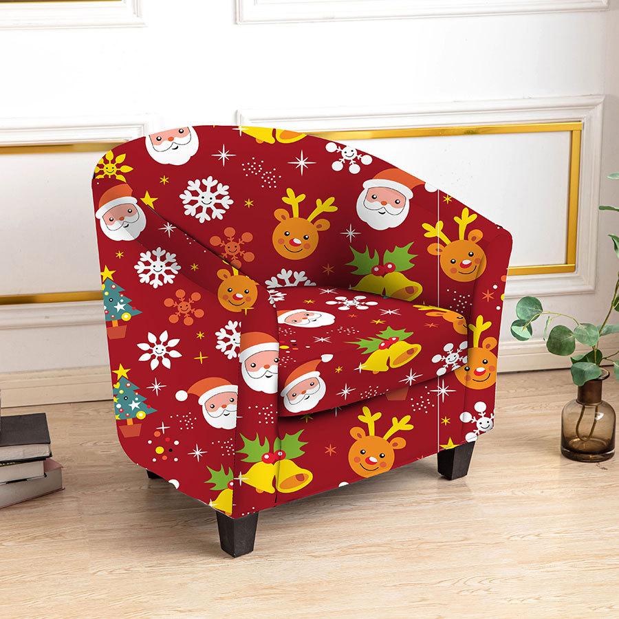 

Christmas Printed Single Sofa Covers Elastic Stretch Adjustable Individual Armchair Cover Washable Spandex 1 Seater Sofa Cover 1PC