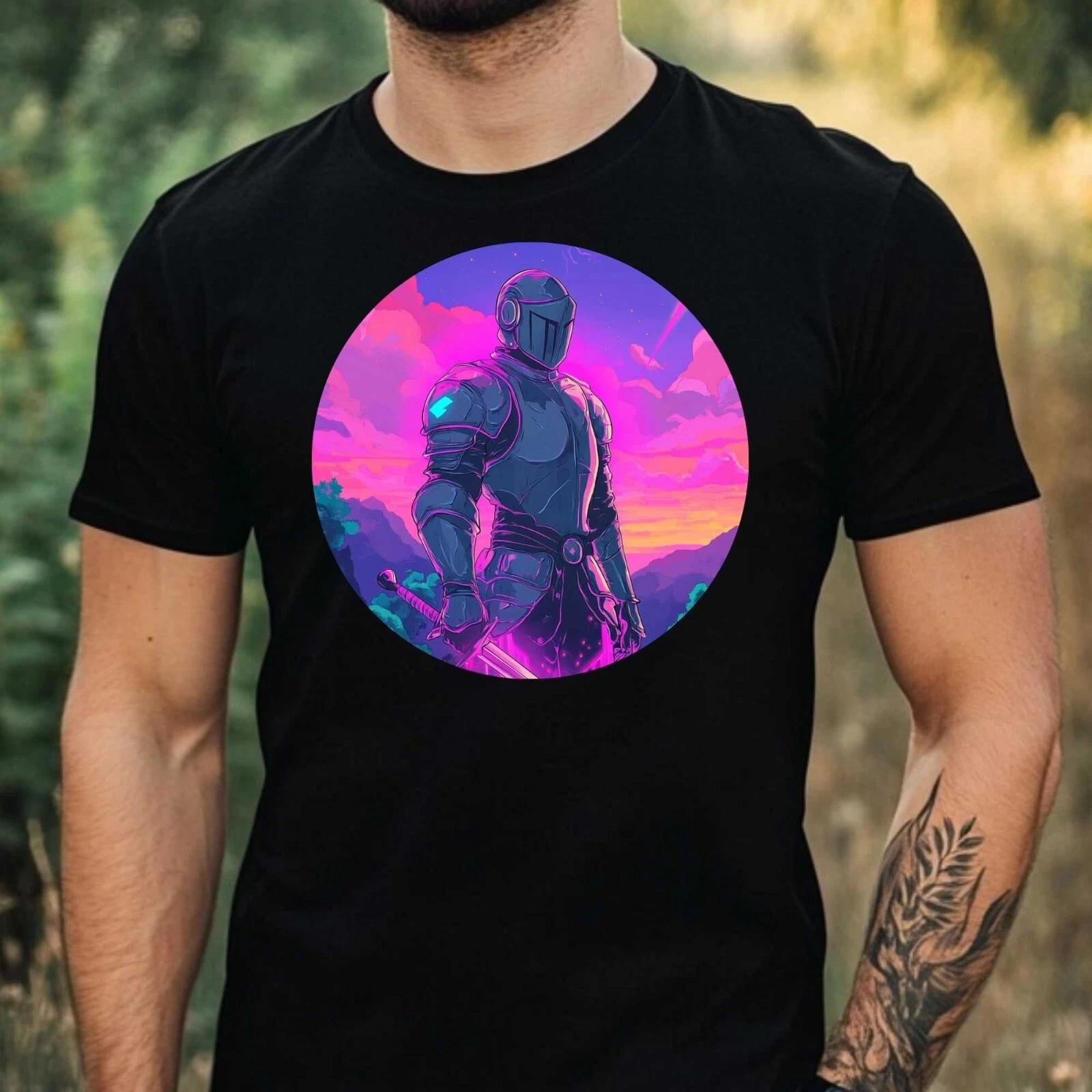 T-Shirt Herren Ritter Vaporwave Motiv Baumwolle Größe XS bis 5XL S