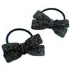 Set of 2 Black Glitter Ribbon Hair Ties, Ribbon Clips, Lolita, Dreamy Cute, Gothic Lolita Hair Clips, Hairpins, Hair Accessories [Used]
