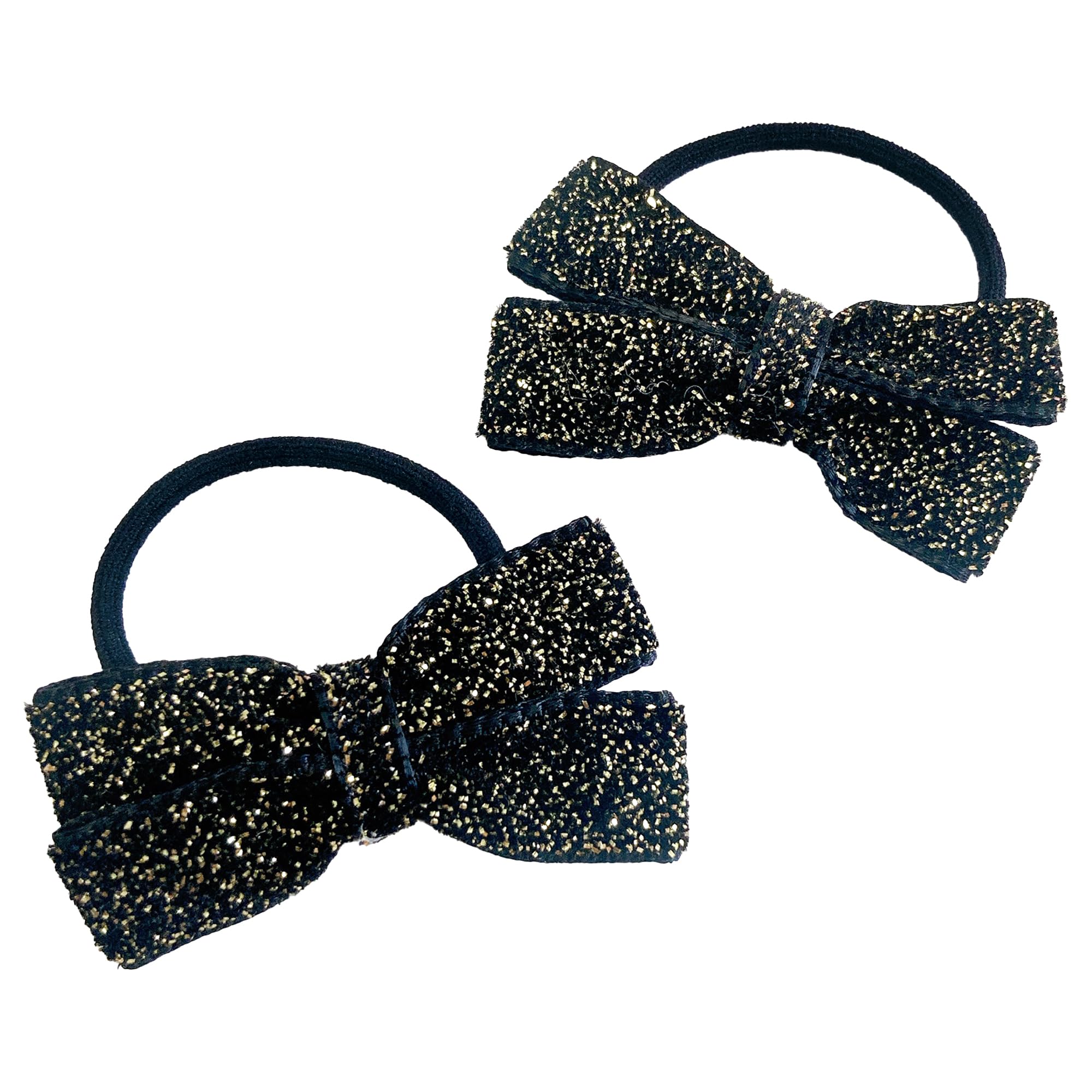 Set of 2 Black Glitter Ribbon Hair Ties, Ribbon Clips, Lolita, Dreamy Cute, Gothic Lolita Hair Clips, Hairpins, Hair Accessories [Used]