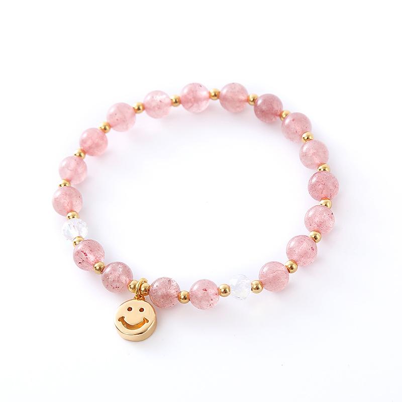 

Natural strawberry crystal bracelet smiley face pendant Bangles Women Fashion Jewelry accessories Gift