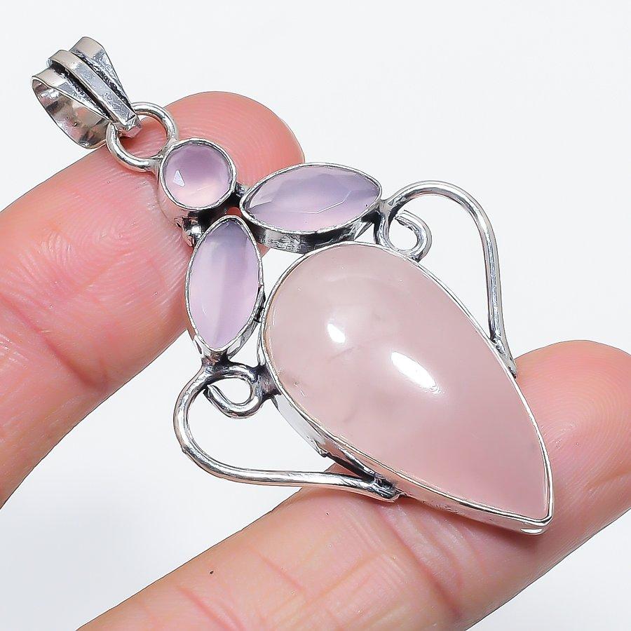 

Natural Rose Quartz, Chalcedony 925 Sterling Silver Jewelry Pendant 2.36 q8m04