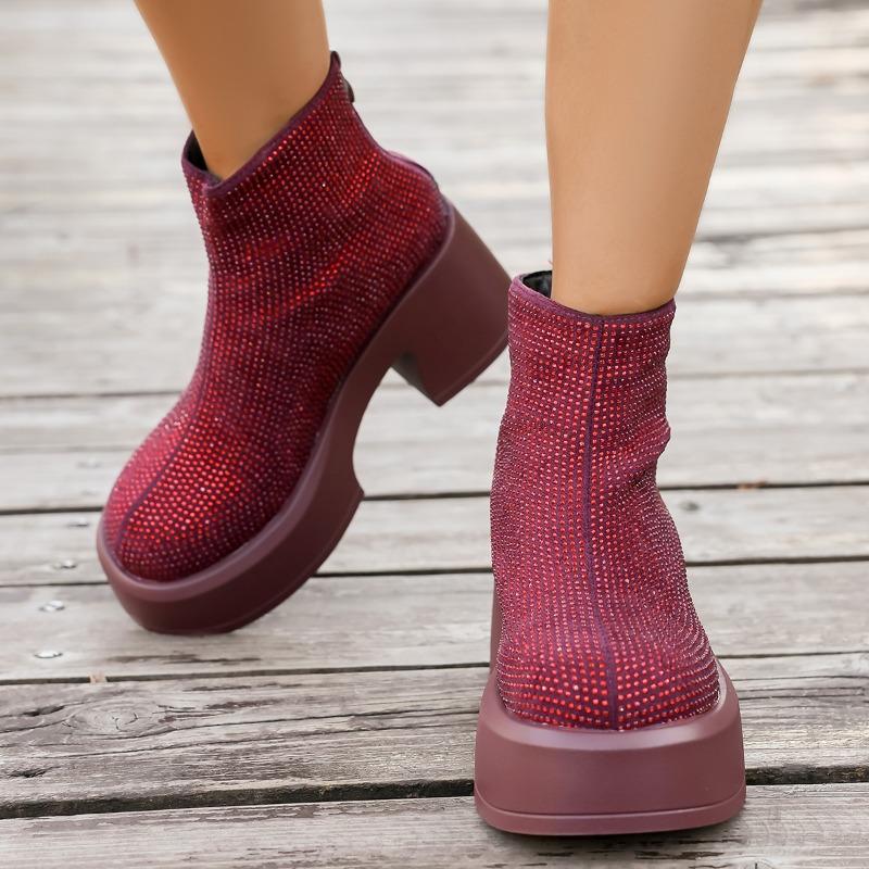 Crystal Bling Women High Heels Platform Ankle Boots Designer Luxury Shoes 2025 Winter Short Boots Dress Pumps Zapatillas