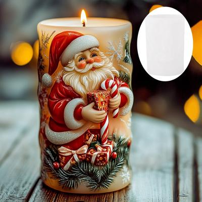 Santa Claus Relief Cylindrical Candle Silicone Mold Cane Candy Santa Claus Relief Cylindrical Resin Gypsum Molds Christmas Gift
