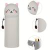 2-in-1 Expandable Silicone Pencil Case & Desk Organizer, Cute Cat Design for School Office Home, Soft Durable Stationery Storage
