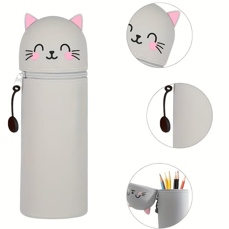 2-in-1 Expandable Silicone Pencil Case & Desk Organizer, Cute Cat Design for School Office Home, Soft Durable Stationery Storage