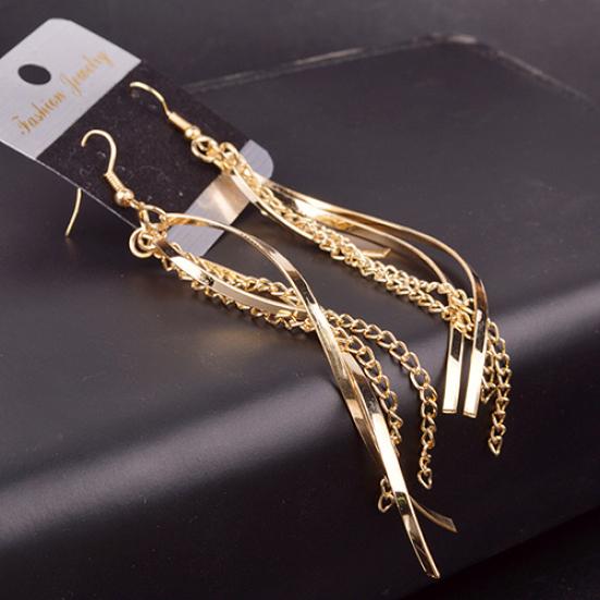Women's Vintage Elegant Alloy Long Tassels Chain Drop Hook Dangle Earrings Jewelry