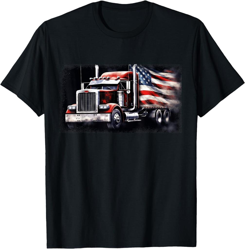 US American Flag Semi Truck Driver Trucker T-Shirt