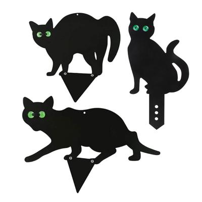 חתולי מתכת שחורים דקורטיביים לגינה ולחצר חיצונית פסל ברזל עם עין מחזירת אור עם יתדות לחצר
