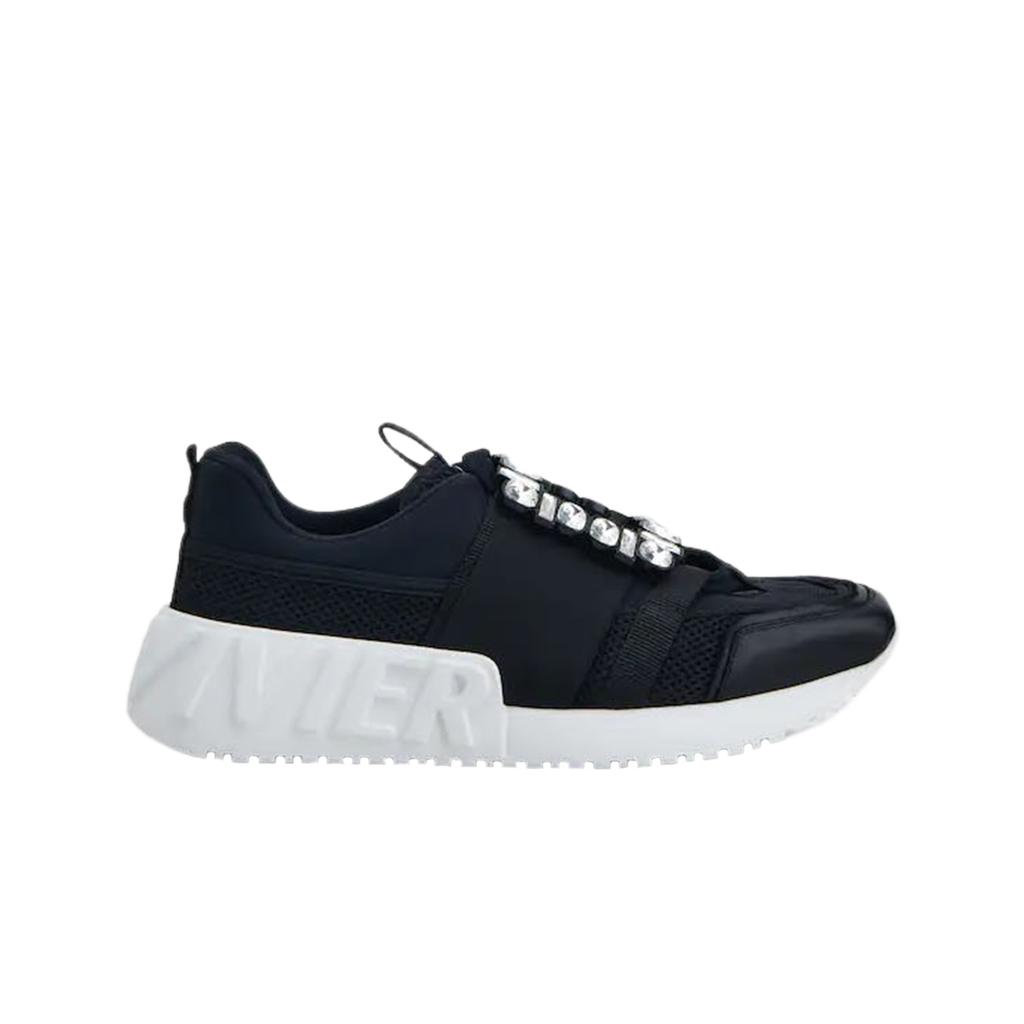 (w) Roger Vivier Viv' Go Rhinestone Buckle Sneakers In Technical Fabrics Black