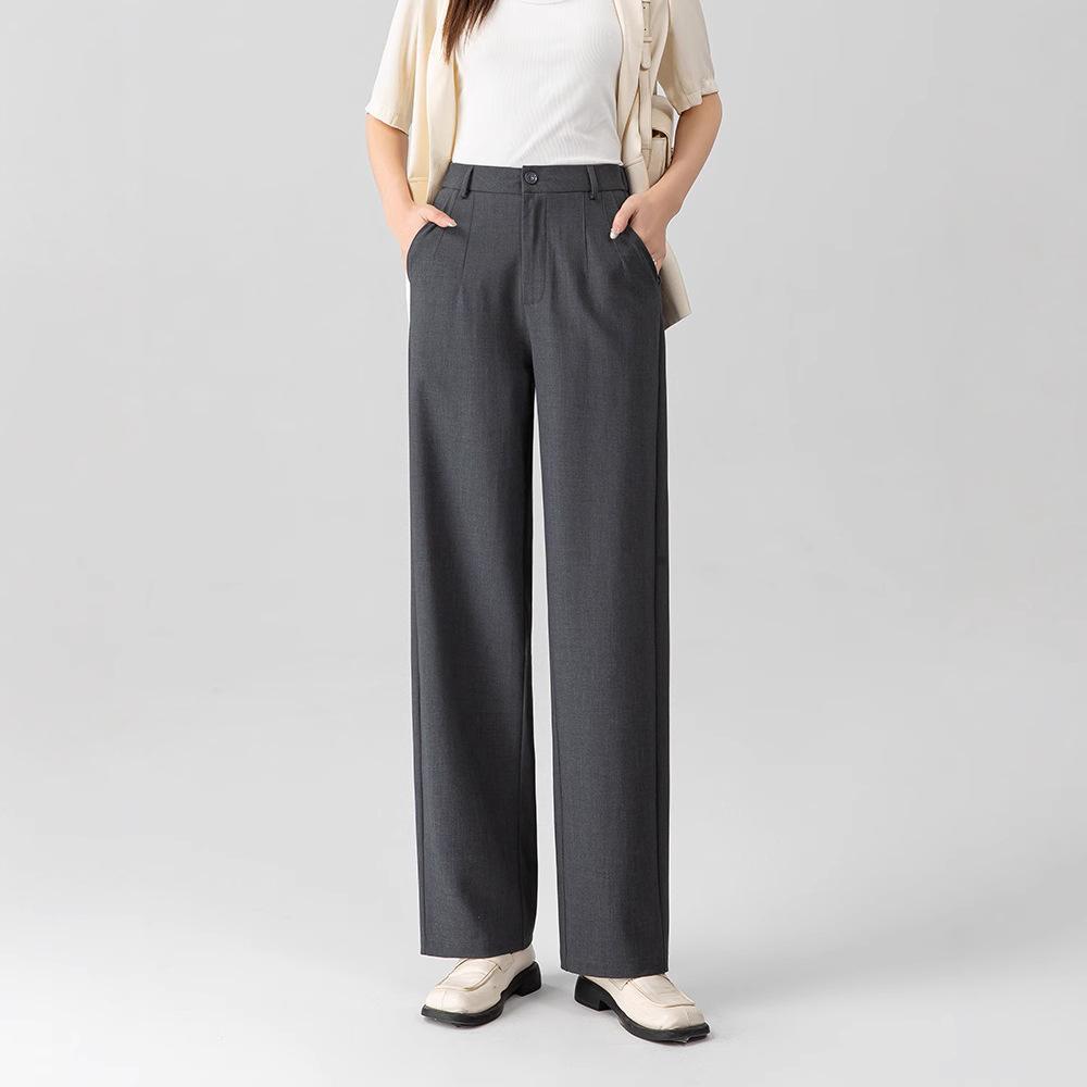New Wool Tencel High-Waist Straight Pants - Slimming and Versatile Loose Fit, Narrow or Wide Leg Options
